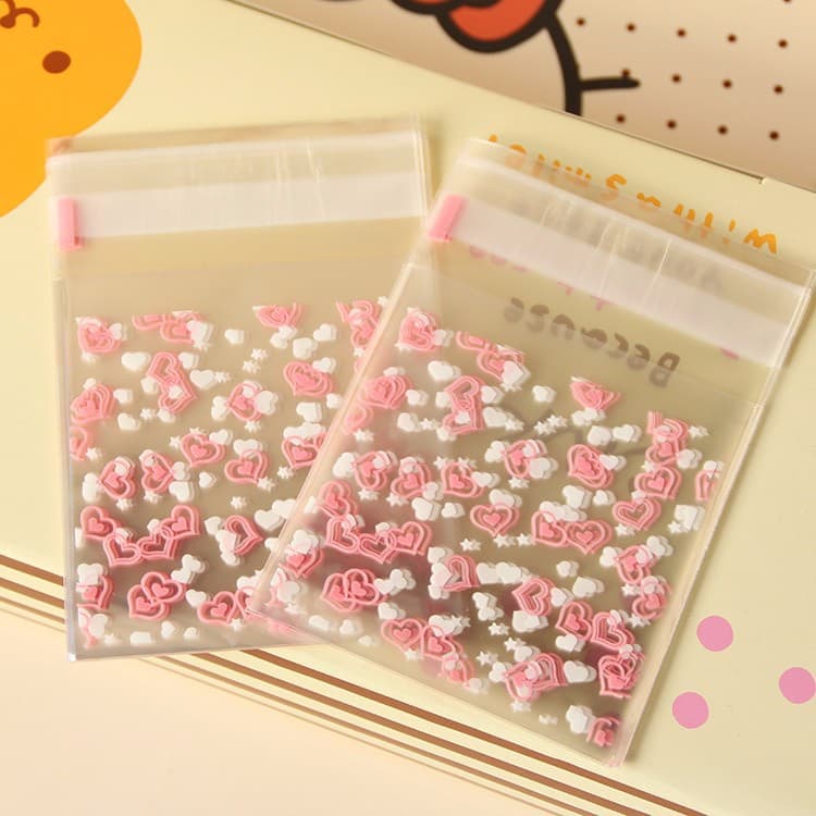 Pink Heart Transparent Cookies Candy Self Adhesive Bag